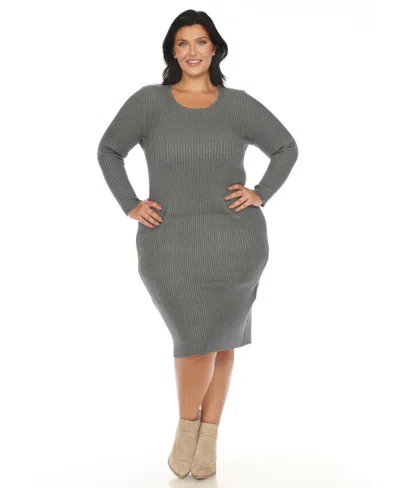 White Mark Plus Size Rib Midi Sweater Dress In Charcoal