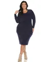 White Mark Plus Size Rib Midi Sweater Dress In Navy