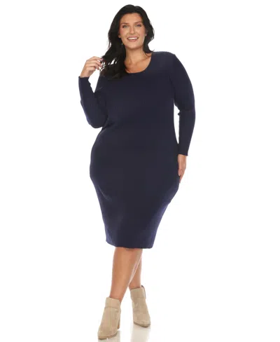 WHITE MARK PLUS SIZE RIB MIDI SWEATER DRESS
