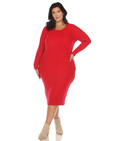White Mark Plus Size Rib Midi Sweater Dress In Red