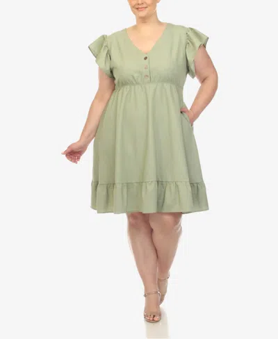 White Mark Plus Womens Denim Knee-length Babydoll Dress In Green