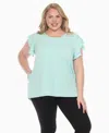 White Mark Plus Size Ruffled Sleeve Solid Top In Blue