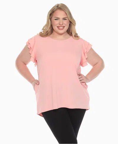 White Mark Plus Size Ruffled Sleeve Solid Top In Pink