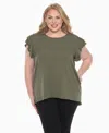 White Mark Plus Size Ruffled Sleeve Solid Top In Green