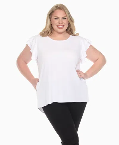 White Mark Plus Size Ruffled Sleeve Solid Top In White