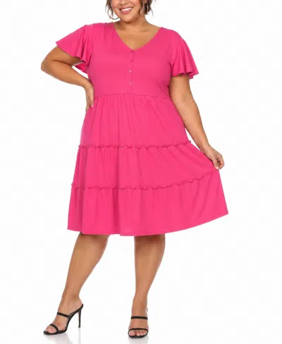 White Mark Plus Size Ruffle-sleeve Tiered Dress In Pink