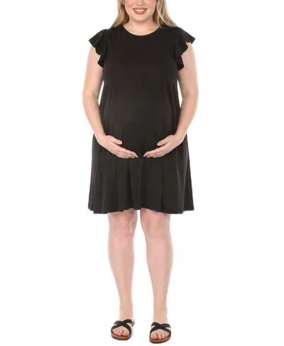White Mark Plus Size Scoop Neck Flutter-sleeve Maternity Dress In Black