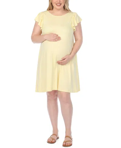 White Mark Plus Size Scoop Neck Flutter-sleeve Maternity Dress In Yellow