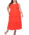 White Mark Plus Size Scoop Neck Tiered Midi Dress In Red