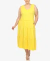 White Mark Plus Womens Scoop Neck Midi Midi Dress In Canary Yellow