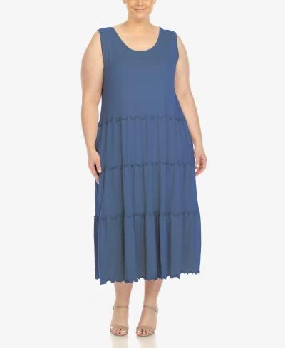 White Mark Plus Size Scoop Neck Tiered Midi Dress In Denim Blue