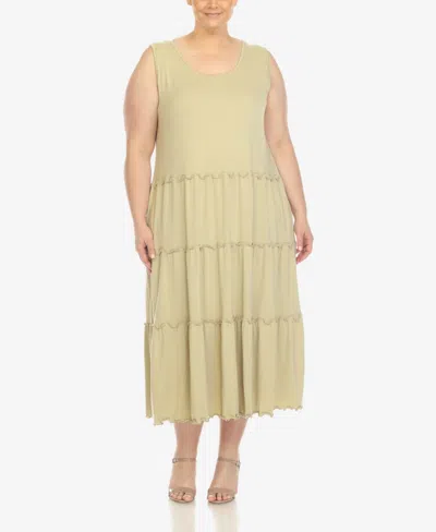 White Mark Plus Size Scoop Neck Tiered Midi Dress In Sage