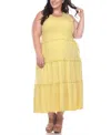 White Mark Plus Size Scoop Neck Tiered Midi Dress In Yellow