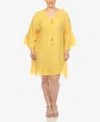 White Mark Plus Size Sheer Embroidered Knee Length Cover Up Dress In Yellow