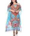 White Mark Plus Size Sheer Maxi Caftan In Aqua
