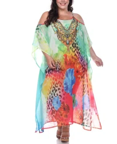 White Mark Plus Size Sheer Maxi Caftan In Red