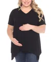 White Mark Plus Size Short Sleeve Shirred Front Knit Top In Black