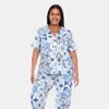 White Mark Plus Size Short Sleeve & Pants Tropical Pajama Set In Blue