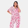 White Mark Plus Size Short Sleeve & Pants Tropical Pajama Set In Pink