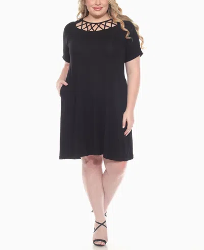 WHITE MARK PLUS SIZE SHORT SLEEVE CRISSCROSS NECK A-LINE DRESS