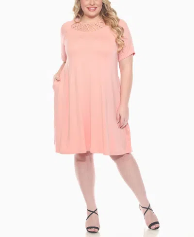 WHITE MARK PLUS SIZE SHORT SLEEVE CRISSCROSS NECK A-LINE DRESS