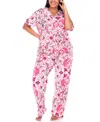 White Mark Plus Size Short Sleeve Pants Tropical Pajama Set, 2-piece In White,pink