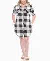 White Mark Plus Size Short Sleeve Plaid Button-down Shirt Dress In Black