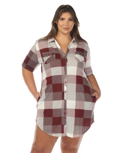 White Mark Plus Size Short Sleeve Plaid Button-down Shirt Dress In Multi