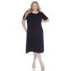 White Mark Plus Size Short Sleeve Pocket Swing Midi Dress In Black