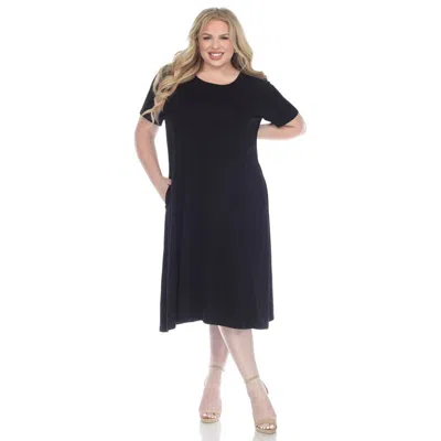 White Mark Plus Size Short Sleeve Pocket Swing Midi Dress In Black