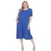 White Mark Plus Size Short Sleeve Pocket Swing Midi Dress In Blue