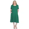 White Mark Plus Size Short Sleeve Pocket Swing Midi Dress In Green