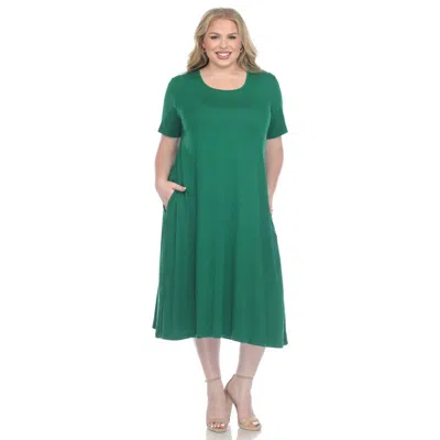 WHITE MARK PLUS SIZE SHORT SLEEVE POCKET SWING MIDI DRESS