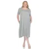 White Mark Plus Size Short Sleeve Pocket Swing Midi Dress In Heather Gray