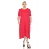 White Mark Plus Size Short Sleeve Pocket Swing Midi Dress In Pink