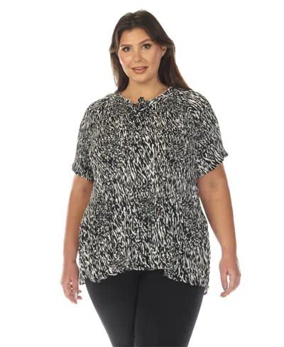 White Mark Plus Size Short Sleeve Printed Peplum Top In Animal Print