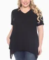 White Mark Plus Size Short Sleeve Shirred Front Knit Top In Black