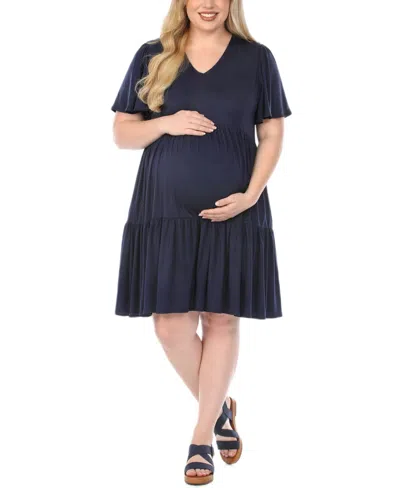 White Mark Plus Size Short-sleeve Tiered A-line Maternity Dress In Green