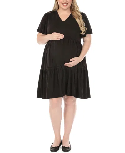 White Mark Plus Size Short-sleeve Tiered A-line Maternity Dress In Multi