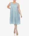 WHITE MARK PLUS SIZE SLEEVELESS TIERED CHAMBRAY MIDI DRESS