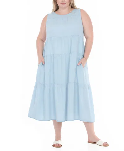 White Mark Plus Size Sleeveless Tiered Swing Midi Dress In Blue