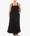 White Mark Plus Size Smocked Ruffle Maxi Dress In Black