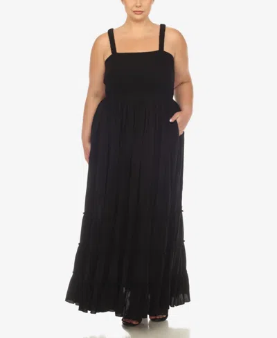 White Mark Plus Size Smocked Ruffle Maxi Dress In Black