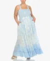 White Mark Plus Size Smocked Ruffle Maxi Dress In Blue