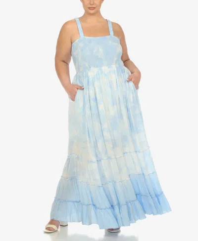 White Mark Plus Size Smocked Ruffle Maxi Dress In Blue