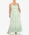 White Mark Plus Size Smocked Ruffle Maxi Dress In Green