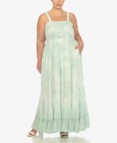 White Mark Plus Size Smocked Ruffle Maxi Dress In Green
