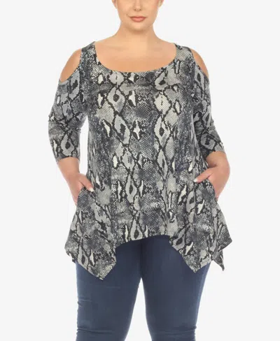 White Mark Plus Size Snake Print Cold Shoulder Tunic Top In Gray