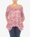 WHITE MARK PLUS SIZE SNAKE PRINT COLD SHOULDER TUNIC TOP