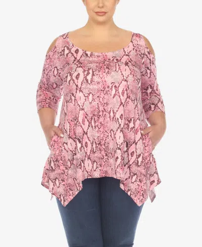 White Mark Plus Size Snake Print Cold Shoulder Tunic Top In Pink